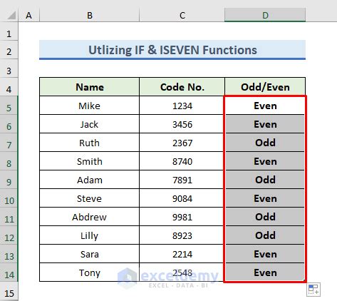 Excel Formula For Finding Odd Or Even Numbers Exceldemy