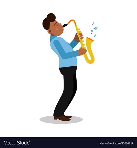 Young Black Man Playing Sax Cartoon Character Vector Image