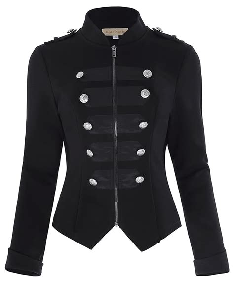 Women S Military Blazer Buttons Decorated Zipper Front Jacket Coat