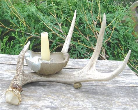 Vintage Deer Antler Candle Holder Studio Stoneware Rustic Candlestick
