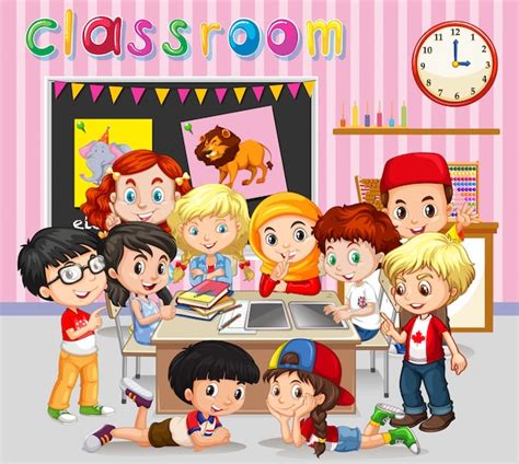 Four Scenes Of Classrooms Illustration Vector Free Download