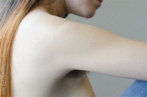 Woman Raising Her Hands Armpit Not Shaved Hairy Lady Close Up