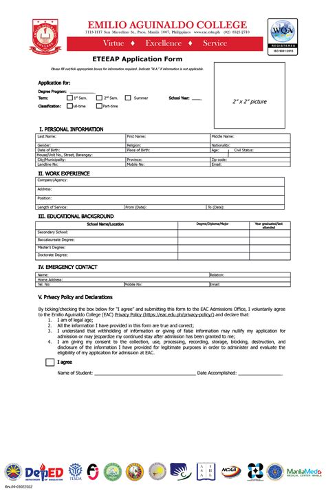 Eteeap Application Form For Student Application For Degree Program