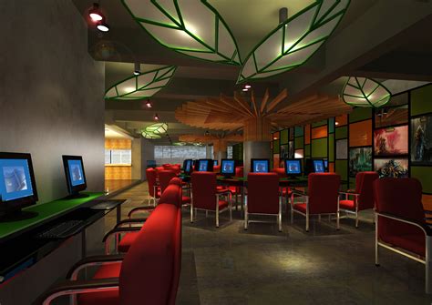 Cyber Cafe With Decor Interior 3d Model Max