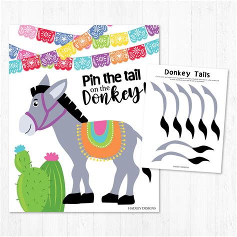 Printable Pin The Tail On The Donkey Game Editable Taco Party Etsy