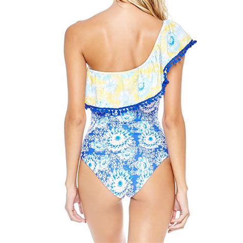 2018 Sexy Blue One Piece Swimsuit Floral May Trikini Ruffled Swim Wear Bathing Suit Monokini