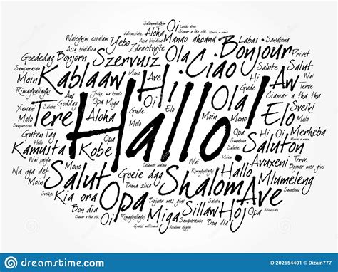 Hallo Hello Greeting In German Word Cloud Background Concept Stock