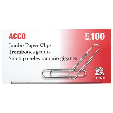 Acco Smooth Standard Paper Clip Jumbo Size Silver Color 1 Box 100