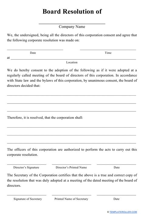 Board Resolution Template Download Printable Pdf Templateroller