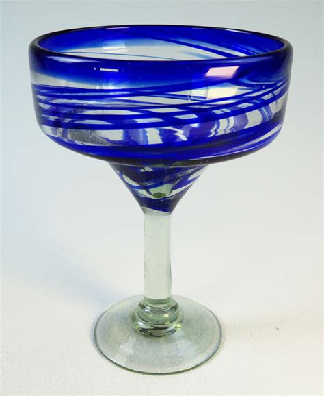 Margarita Glass Blue Swirl 15oz Made In Mexico With Recycled Glass Mexican Bubble Glass