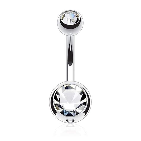 Fifth Cue 14g G23 Solid Titanium Double Gem Ball Fifthcue Belly Button Navel Ring Choose Size