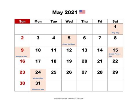 Free Printable May 2021 Calendar With Holidays Printable Calendars 2021