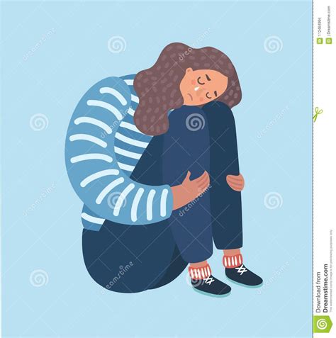 Sad Girl Sitting And Unhappily Hugging Her Knees Stock Vector
