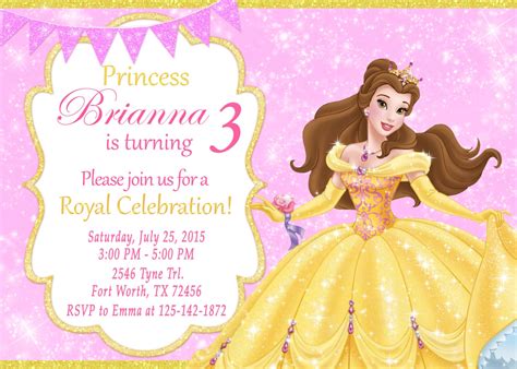 Princess Belle Invitation Princess Belle Birthday Princess