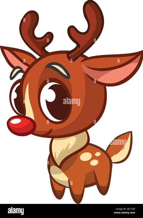 Funny Cartoon Red Nose Reindeer Character Christmas Vector