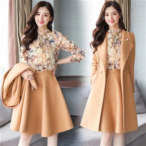 Three Piece Skirt Suits Female Autumn And Winter Fashion 2019 New Winter Thick Woolen Skirt Long