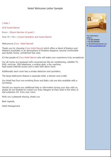 (see our cover letter examples.). Welcome Letter format Samples for Hotels, B, Resorts and ...