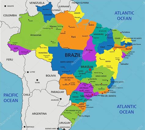 Mapa Político Colorido Do Brasil — Vetores De Stock © Delpieroo 76116351