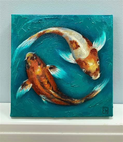 Koi Fish Painting Original Art Carp Oil Canvas Art Goldfish Etsy