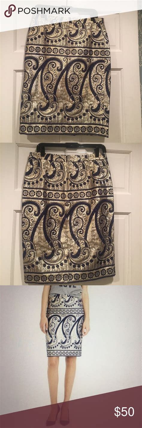 J Crew Collection Gilded Paisley Pencil Skirt