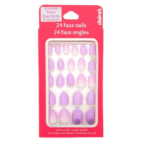 Glam Rose Stiletto Press On Faux Nail Set Purple 24 Pack In 2021
