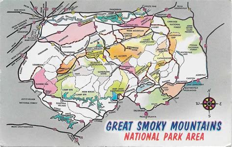 Postcard Gems Map Great Smoky Mountains National Park Area