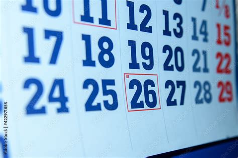 The 26th Day Of The Month Is Highlighted By A Red Frame On The Calendar