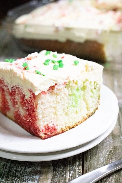 Place cooled cake layers, top sides up in 2 clean 9 inch round cake pans. Christmas Poke Cake - Moore or Less Cooking