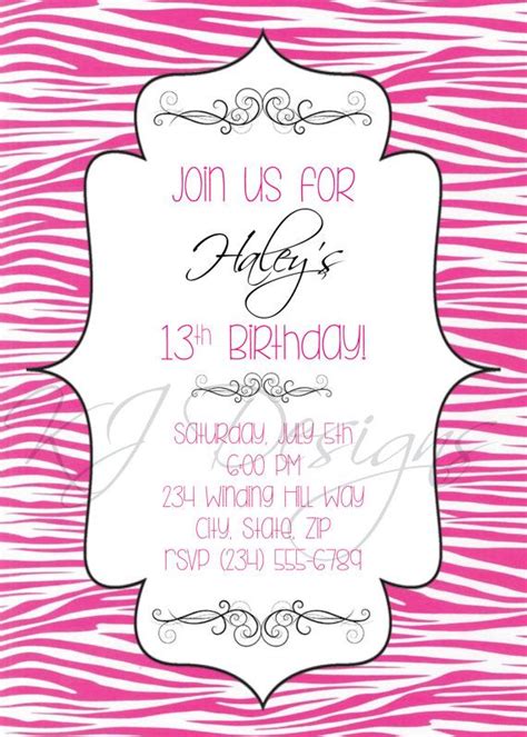 pink zebra themed birthday invitation digital by kjdesignsshop 8 00 birthday invitations
