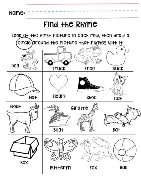 Rhyming Worksheet For Grades Preschool Or Kindergarten Early Dr