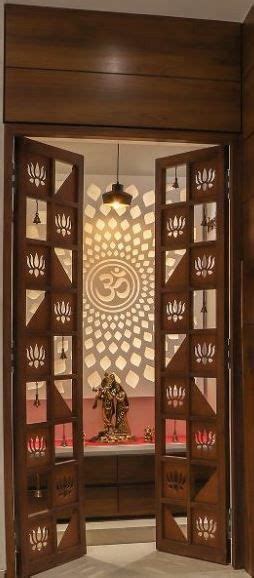An Open Wooden Door Leading Into A Room With Decorative Designs On The