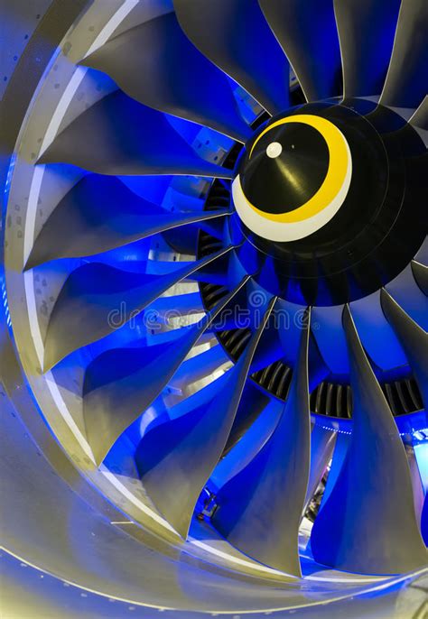 Close Up Of A Large Jet Engine Turbine Blades Stock Image Image Of