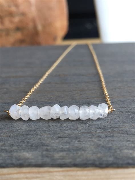 Moonstone Bar Necklace Delicate Gold Or Sterling Silver