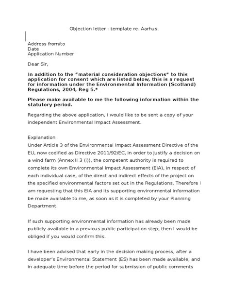 Objection Letter Template For Objectors Environmental