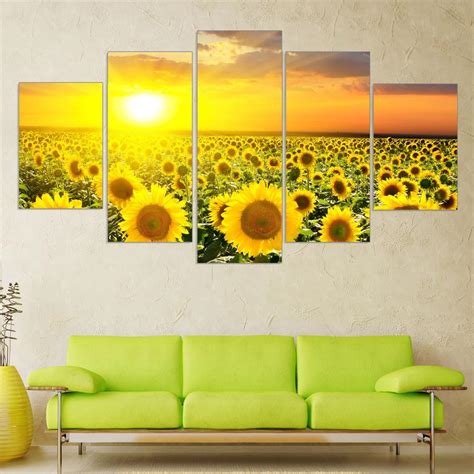 Sunflower Field 3 Piece Canvas Wall Art Set Yellow