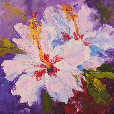 Marions Floral Art Blog White Hibiscus Palette Knife Painting In Oils