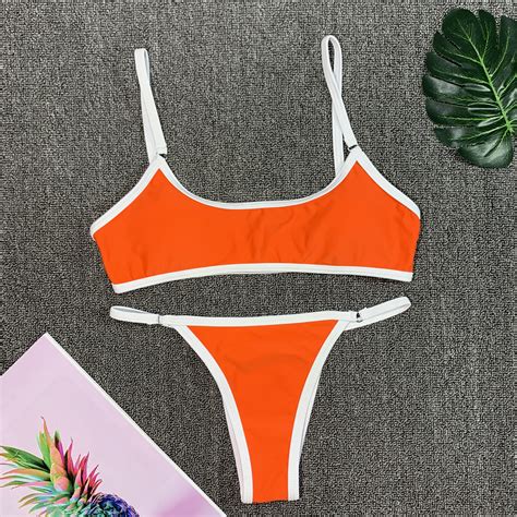 2020 2020 New European And American Swimwear Ladies Split Solid Color Flat Chest Sexy Swimsuit