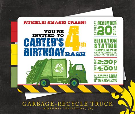Nealon Design Garbagerecycle Truck Birthday Invitation