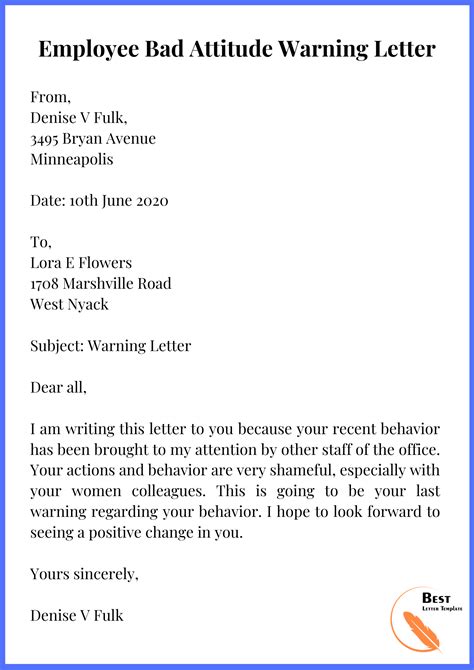 Warning Letter Template Format Sample Example In Pdf Word