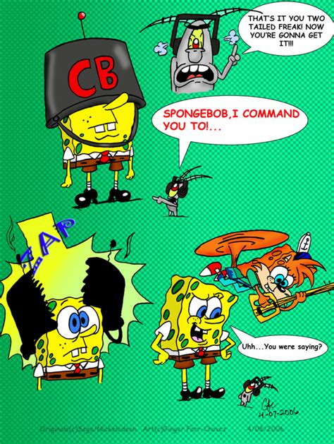 (a satellite goes up on the chum bucket, causing the bucket helmets to start to control their wearers). spongebob is saved by spongefox on DeviantArt