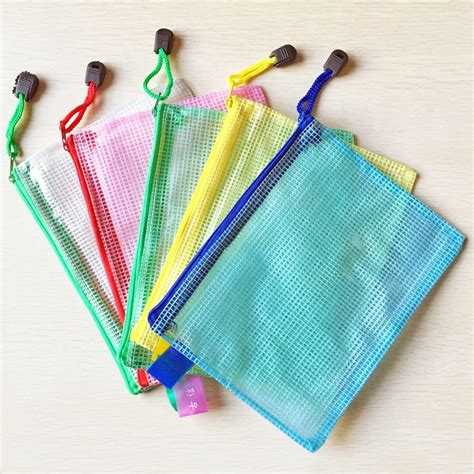 12 Pcs Zipper Plastic Mesh Stationery Bag Random Color