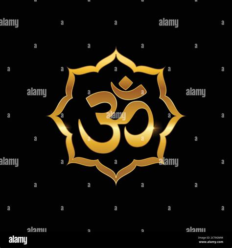 A Vector Illustration Of Golden Ohm And Lotus Symbol Sign Stock Vector