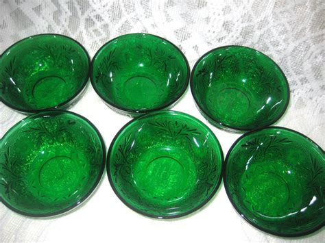 Green Glass Dishes Vintage Tiara Green Glass Bowls Set Of