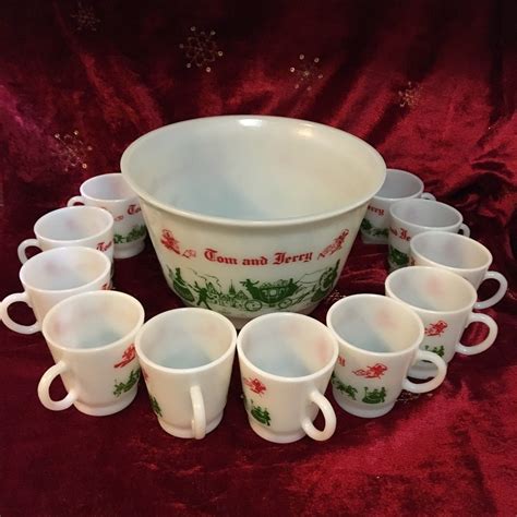 Hazel Atlas Milk Glass Colonial Tom And Jerry Punch Bowl Cups
