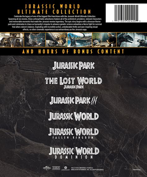 Jurassic Park And Jurassic World Complete 6 Film Steelbook Set 4kbluray