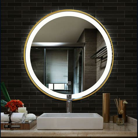 H single frameless led lighted bathroom wall mounted mirror. LED Lighted Round Wall Mount or Hanging Mirror Bathroom ...