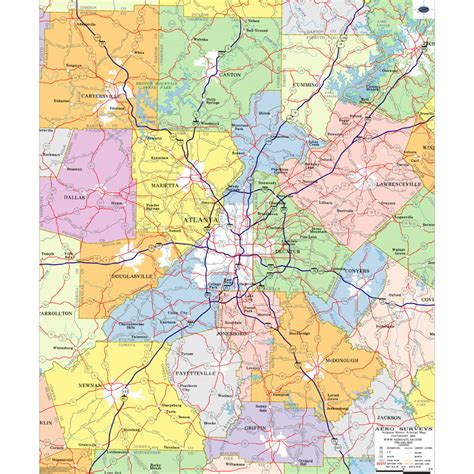 Metro Atlanta Zip Code Wall Map Laminated 2020 Map Satisfied Shopping