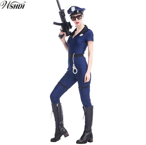 New Stylish Female Cop Officer Uniform Adult Police Costume Halloween Cosplay Costume Sexy Blue