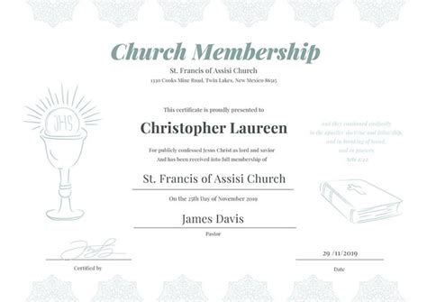 Certificate Church Membership Editable Word Doc Printable