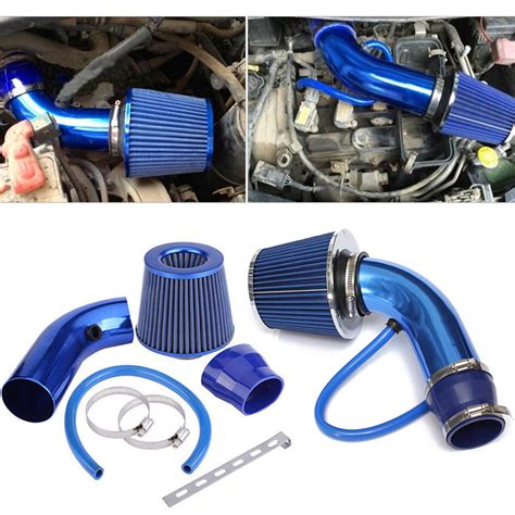 Air Intake Filter Induction Pipe Kit 3 Car Cold Hose System Blue